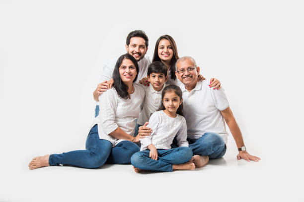 Indian Family isolated over white background stock photo