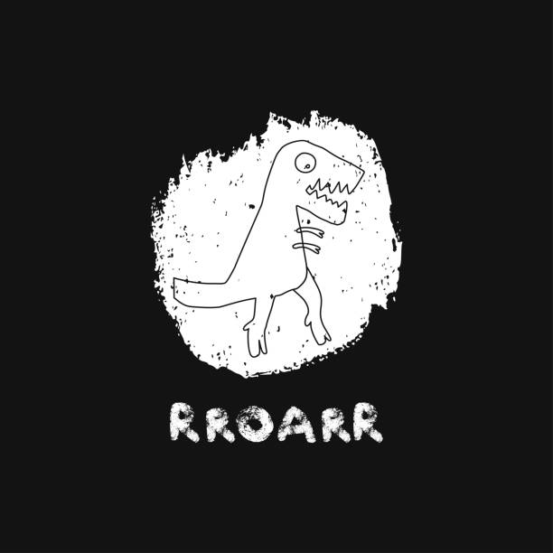 ręcznie rysowane dinozaury z napisem. gad jurajski. szkic tyrannosaurus rex doodle charakter. odosobniony ładny dino - fossil nobody isolated background objects isolated objects stock illustrations