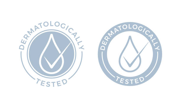 Dermatologically tested logo. Vector water drop icons of hypoallergenic package label or dermatology test tag for sensitive skin of kid cosmetic lotion or skincare and bodycare pure products vector art illustration