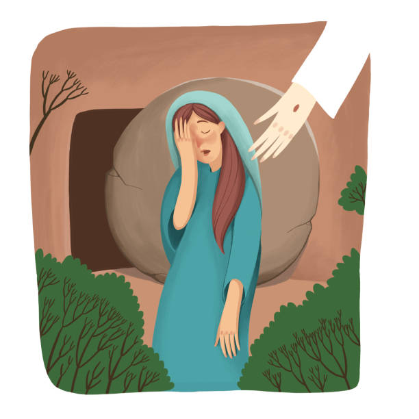 カラー イラスト。聖書の話復活、メアリーは空の墓と泣くの近くに立つ、イエスを見ていません。 - sepulcher点のイラスト素材／クリップアート素材／マンガ素材／アイコン素材