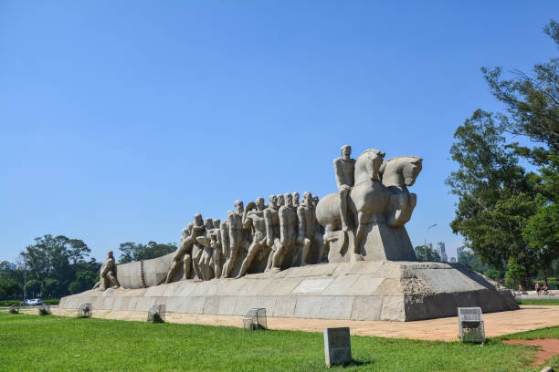 Sao Paulo - Circa January 2019: Bandeiras Monument, sculpture by the Italian/Brazilian sculptor Victor Brecheret, commissioned by the government of Sao Paulo in 1921 and completed in 1954 at the  Ibirapuera Park in São Paulo, Brazil.