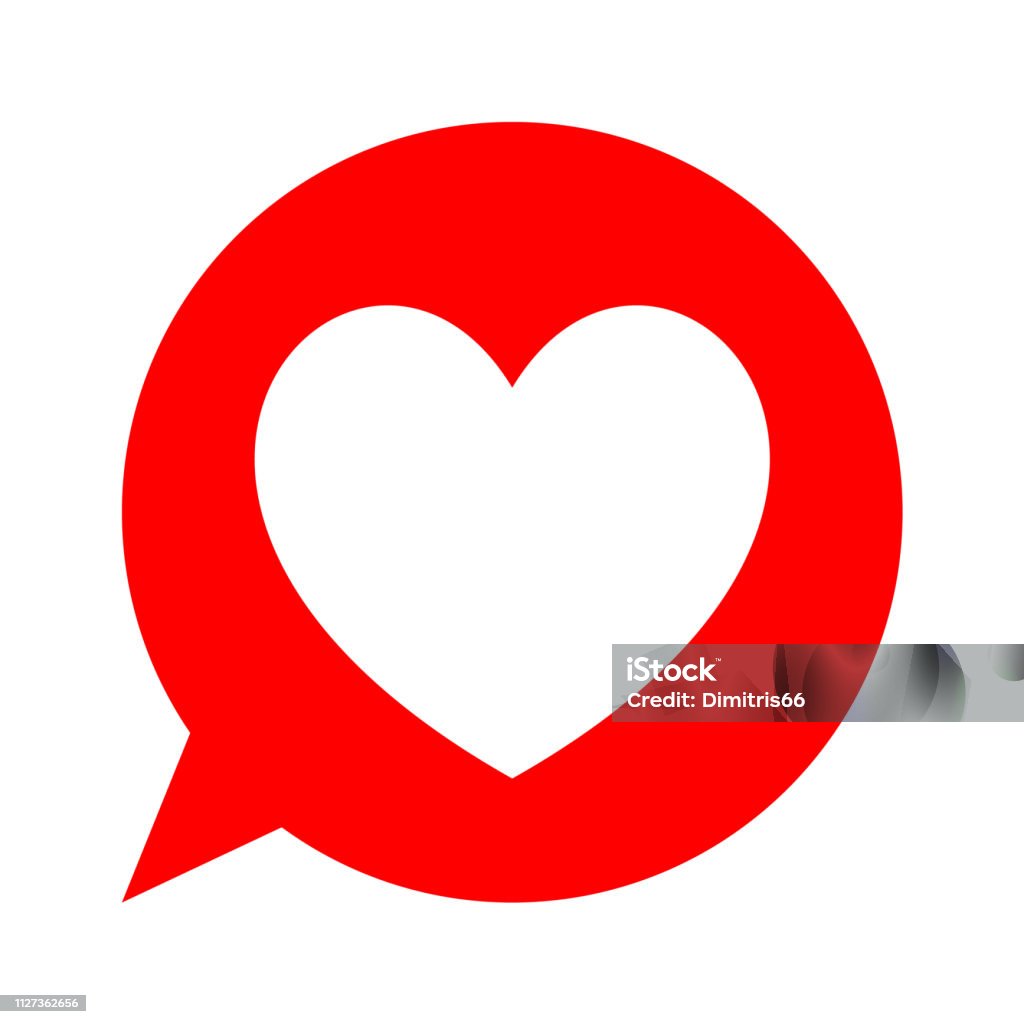Heart icon in red speech bubble. Flat vector design. Admiration stock vector