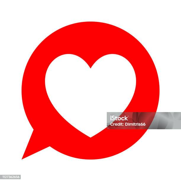 Heart Icon In Red Speech Bubble Flat Vector Design Stock Illustration - Download Image Now