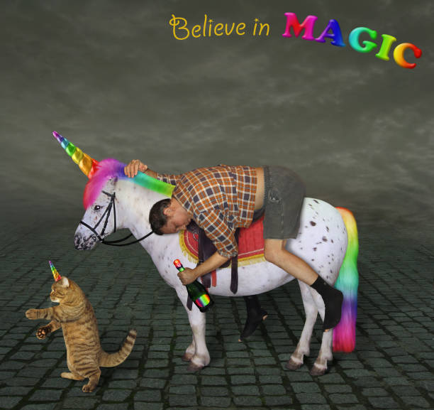 istock Drunk man riding the unicorn 2 1127364216