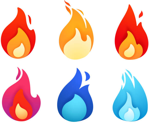 선명한 색상 가스 불꽃입니다. 로고 템플릿 - flame symbol simplicity sign stock illustrations