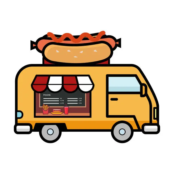 Vector illustration of Hot dog food truck