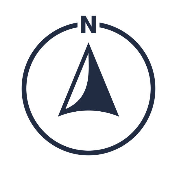 ilustrações de stock, clip art, desenhos animados e ícones de north arrow icon or n direction and navigation point symbol. vector logo in circle for gps navigator map - north