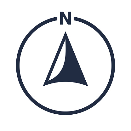 North arrow icon or N direction and navigation point symbol. Vector logo in circle for GPS navigator map