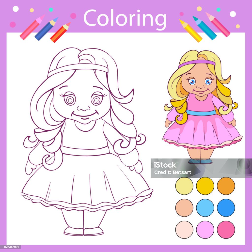 Coloring Book Wih Funny Doll Children Coloring With Cartoon Cute ...