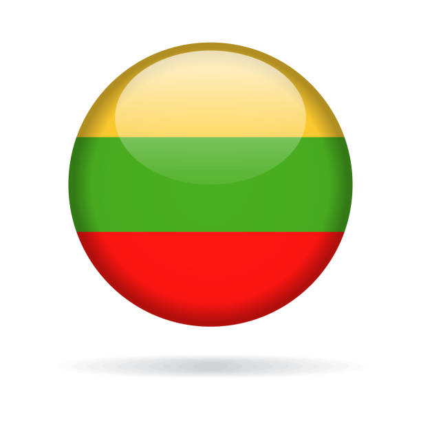 ilustrações, clipart, desenhos animados e ícones de lituânia - redonda no ícone vector bandeira brilhante - bandeira da lituânia