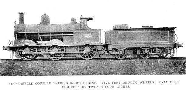 istock Victorian black and white engraving of  a six-coupled wheeled steam engine; London & North-West Locomotive Works Crewe; English Illustrated 1892 1127368429
