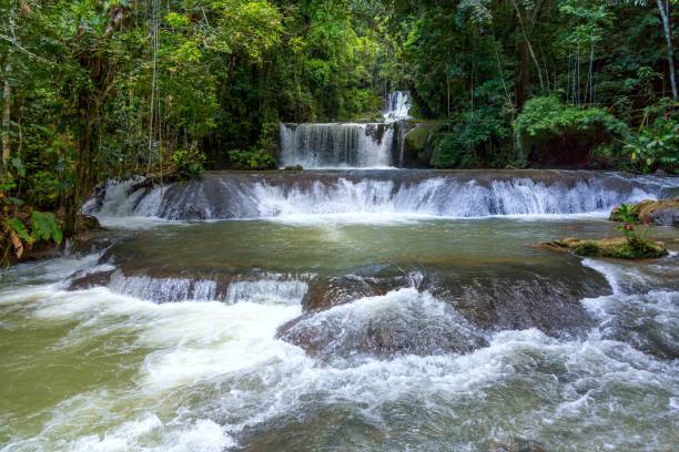 Lovely cascading waterfalls in the tropical island of Jamaica stock photo