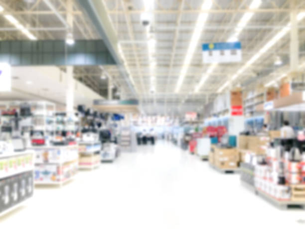 abstract blur for background : interior of shops and people in department stores or shopping mall. - department store shopping mall store inside of imagens e fotografias de stock