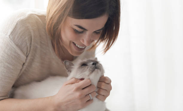 istock Woman hugging and petting her cat 1127373525