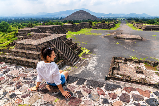 Young woman visits Teotihuacán Pyramids in Mexico