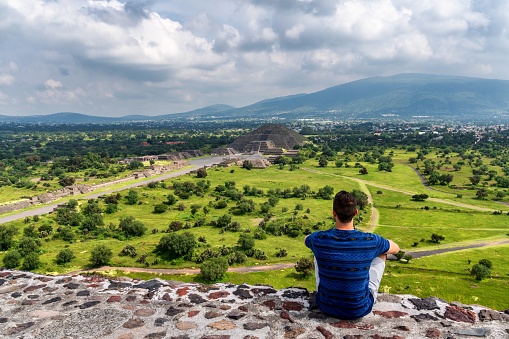 Young man visits Teotihuacán Pyramids in Mexico