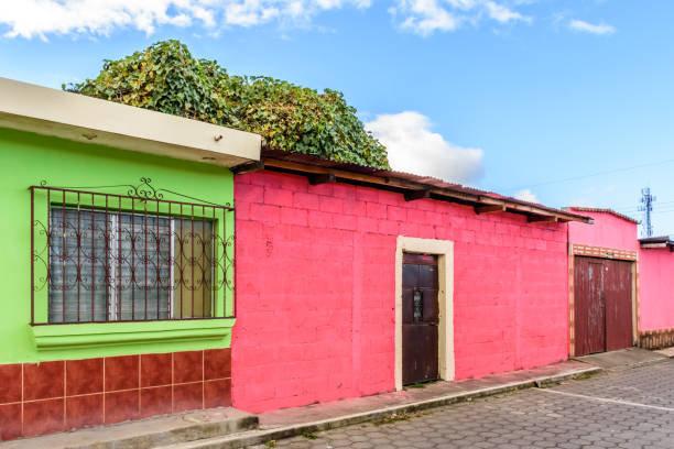 Street of colorful houses, Central America stock photo