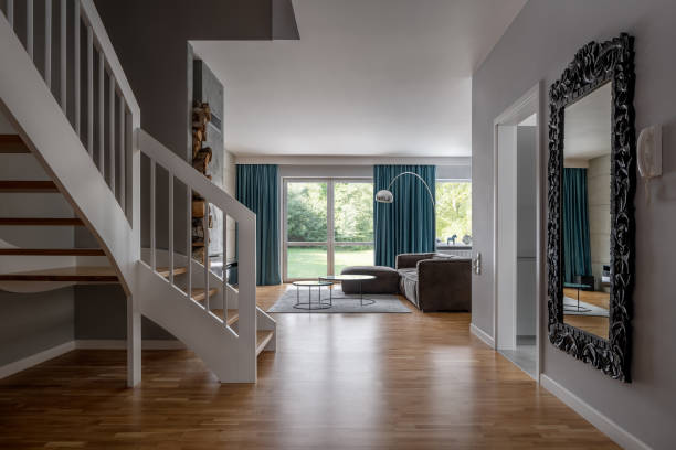 istock Cozy home interior with stairs 1127377491