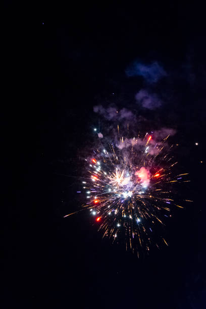 istock Fireworks, audio and environmental pollution, detail tree leaves night activity, celebration. 1127378833