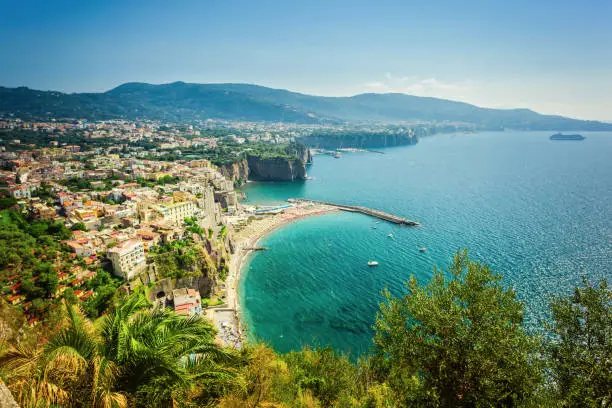 Panoramic view of picturesque Sorrento peninsula and harbor