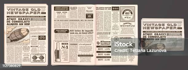 Vintage Newspaper Mockup Retro Newsprint Pages Tabloid Magazine And Old News Isolated 3d Vector Template Stock Illustration - Download Image Now