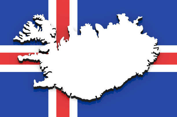 3D White silhouette of the Iceland state on the national flag