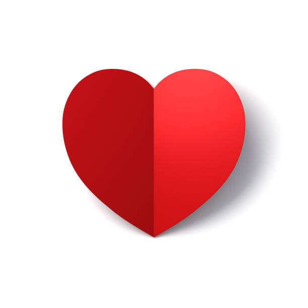 Blank red heart paper cut with shadow  isolated on white color wall background for valentines day card background 3D rendering