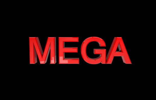 istock 3D illustration of mega red word on black background 3d rendering. front view 1127386257