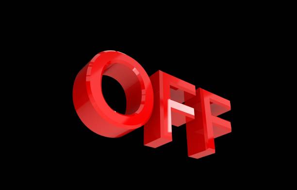 istock 3D illustration of off red word on black background 3d rendering 1127386274