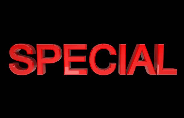istock 3D illustration of special red word on black background 3d rendering. front view 1127386294