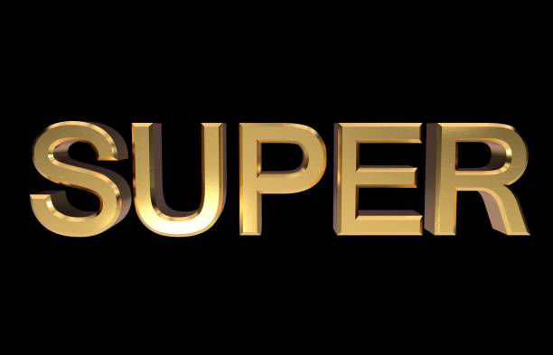 istock 3D illustration of super gold word on black background 3d rendering. front view 1127386301