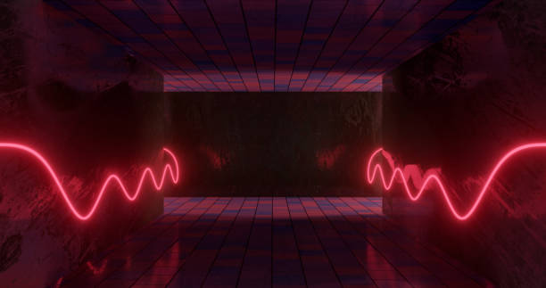 istock 3d rendering. Underground tunnel or corridor lit with bright neon lamps. Futuristic background. Dark dungeon. 1127395129