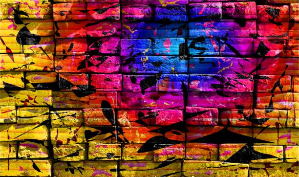 istock Colorful mysterious world. Virtual graffiti. Abstract image, drawn on a photo of a brick wall. 1127395402