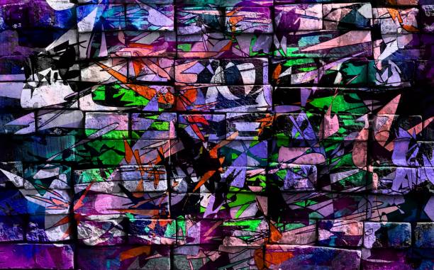 istock Colorful mysterious world. Virtual graffiti. Abstract image, drawn on a photo of a brick wall. 1127395451