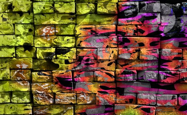 istock Colorful mysterious world. Virtual graffiti. Abstract image, drawn on a photo of a brick wall. 1127395501