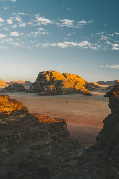 istock Scenic view of Wadi Rum desert at sunset 1127395571
