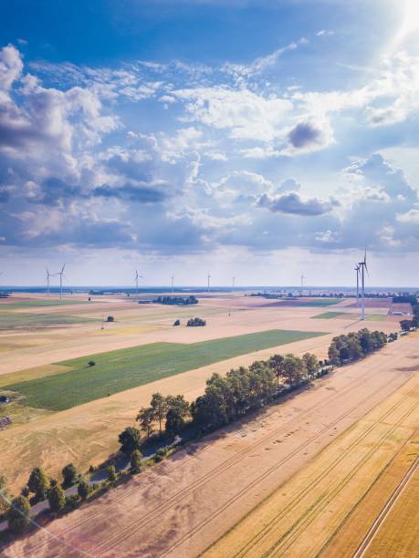 istock Aerial with fields at summer and windmill farm 1127395705