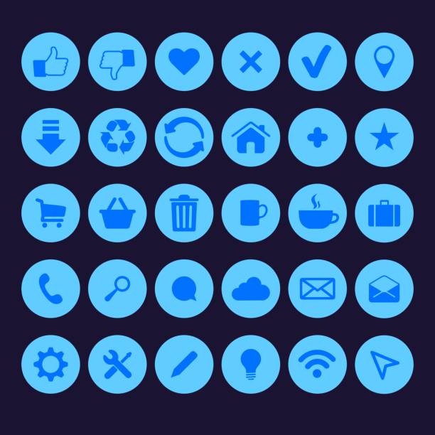 A set of blue buttons for a site or application A set of blue buttons for a site or application мобильный телефон stock illustrations