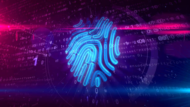 istock Cyber protection by fingerprint on digital background 1127397692