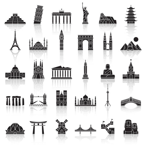 여행 랜드마크 아이콘-벡터 - brandenburg gate famous place germany spain stock illustrations