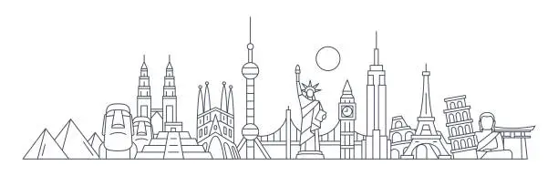 Vector illustration of World Skyline - Famous Buildings and Monuments.. Travel Landmark Background. Vector Illustration