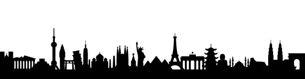 world skyline - знаменитые здания и памятники. путешествия ориентир справочная информация. иллюстрация вектора - skyline earth silhouette city stock illustrations