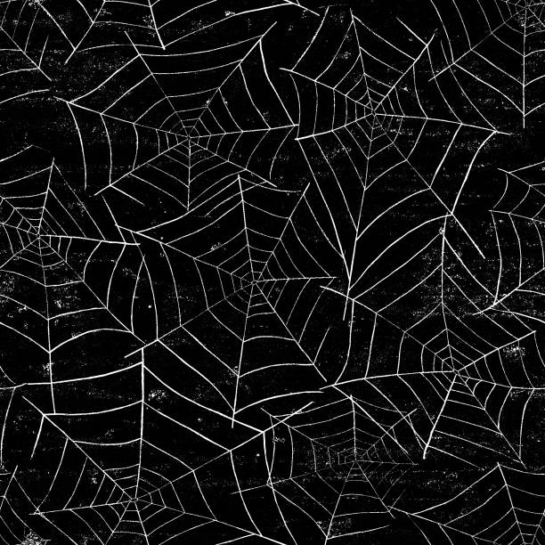 ilustraciones, imágenes clip art, dibujos animados e iconos de stock de blanco y negro grunge abstracto halloween sin fisuras de fondo con telas de araña - rust covered