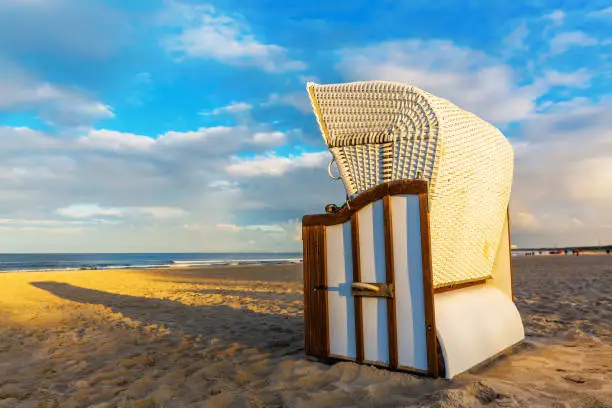 hooded beach chair at the beach of Ahlbeck, Usedom, Germany