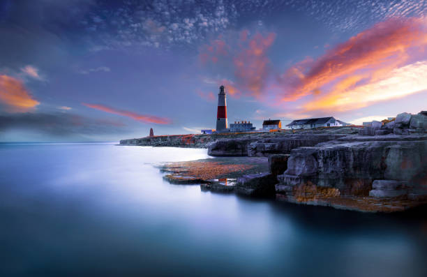 The lighthouse at Portland Bill on the Isle of Portland near Weymouth on Dorset's Jurassic Coast. England. UK.