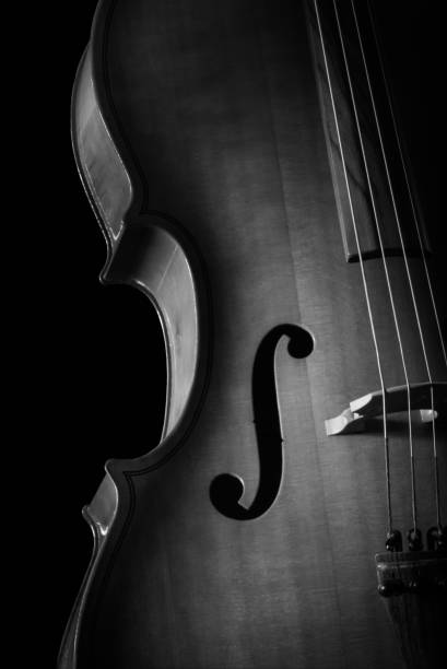 クラシック チェロ文字列音楽楽器黒と白 - black white macro high contrast ストックフォトと画像