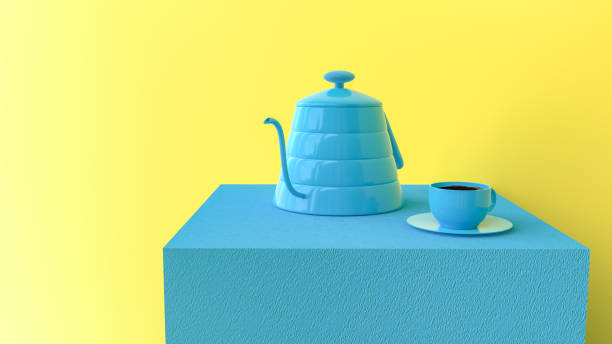 istock Pastel idea concept. Coffee on the plinth blue color 1127427509