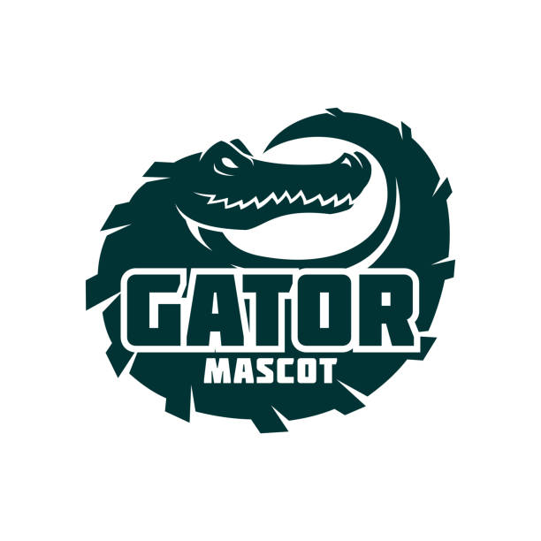 Alligator tire shaped mascot - stylized vector icon with replaceable text Alligator mascot in shape of tire - stylized vector icon with replaceable text part alligator stock illustrations