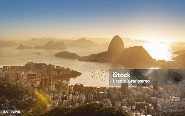 Brazil Rio De Janeiro Sugar Loaf With Guanabara Bay At Sunrise Stock Photo - Download Image Now