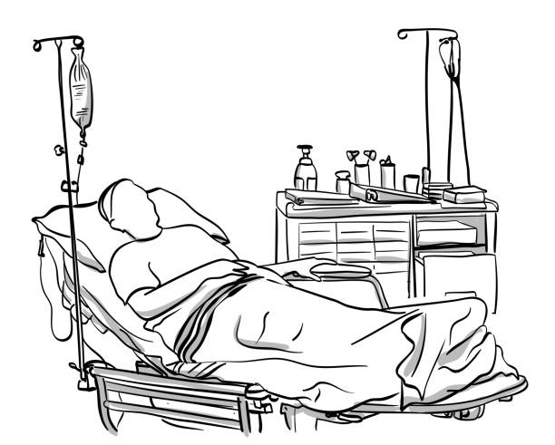 emergency Patient lying down in a hospital room patient patterns stock illustrations